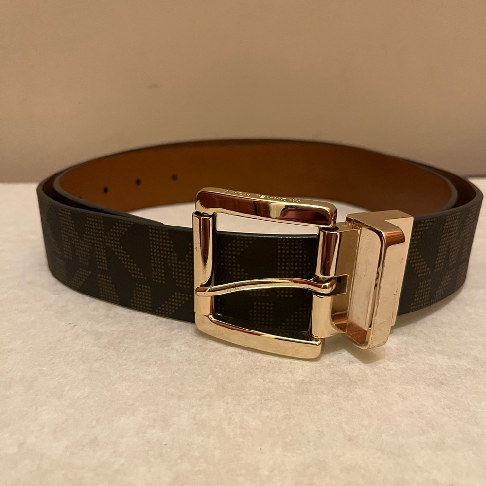 Michael Kors Brown Logo Men's Belt with Gold Buckle